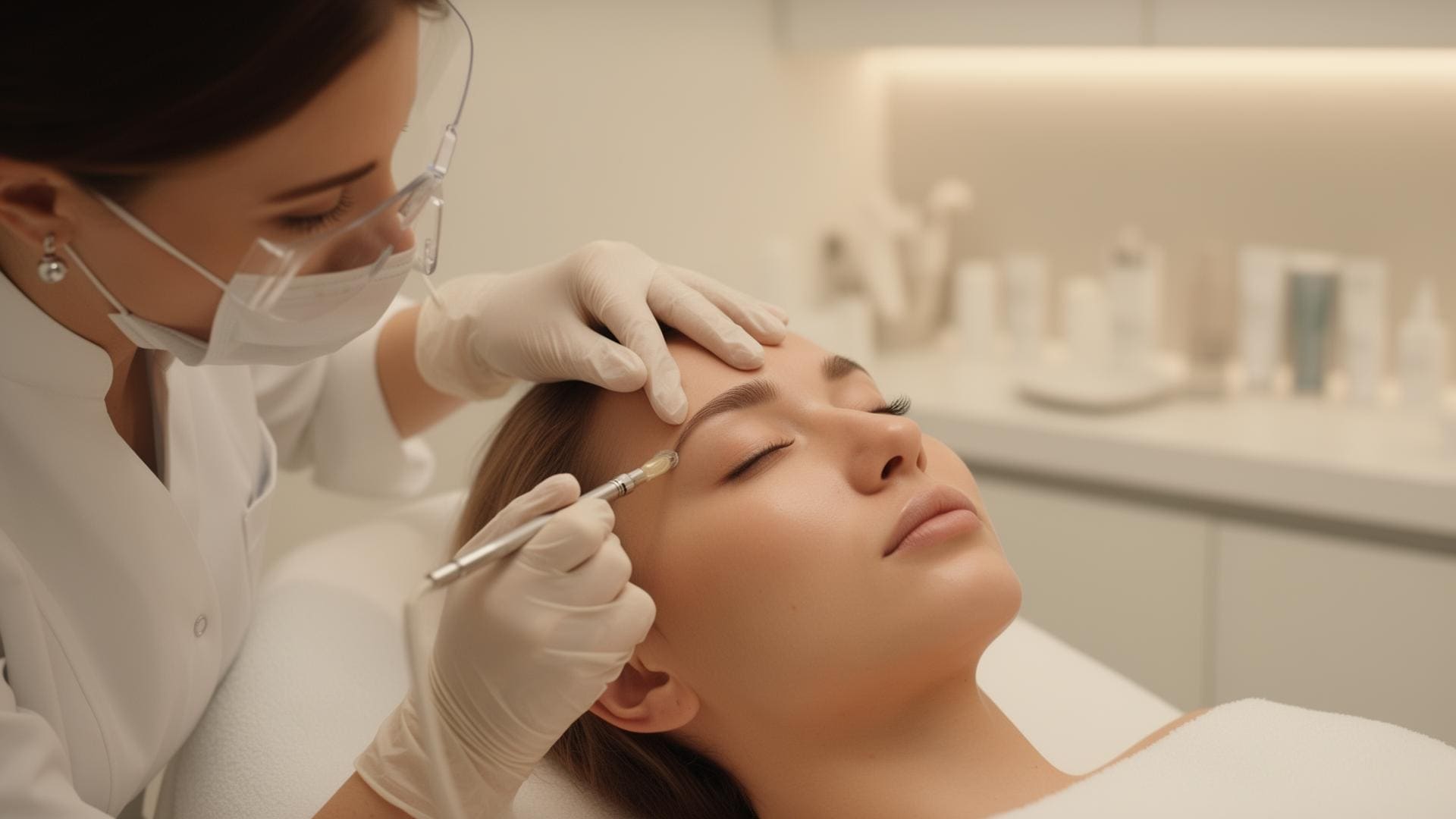 Aesthetic practitioner performing a skin rejuvenation treatment in a modern clinical setting