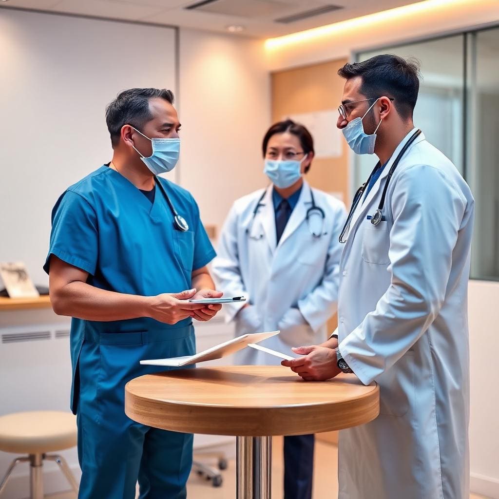 Partnership collaboration for medical education at Harley Street Institute Medical professionals collaborating on Harley Street medical course development and partnership planning