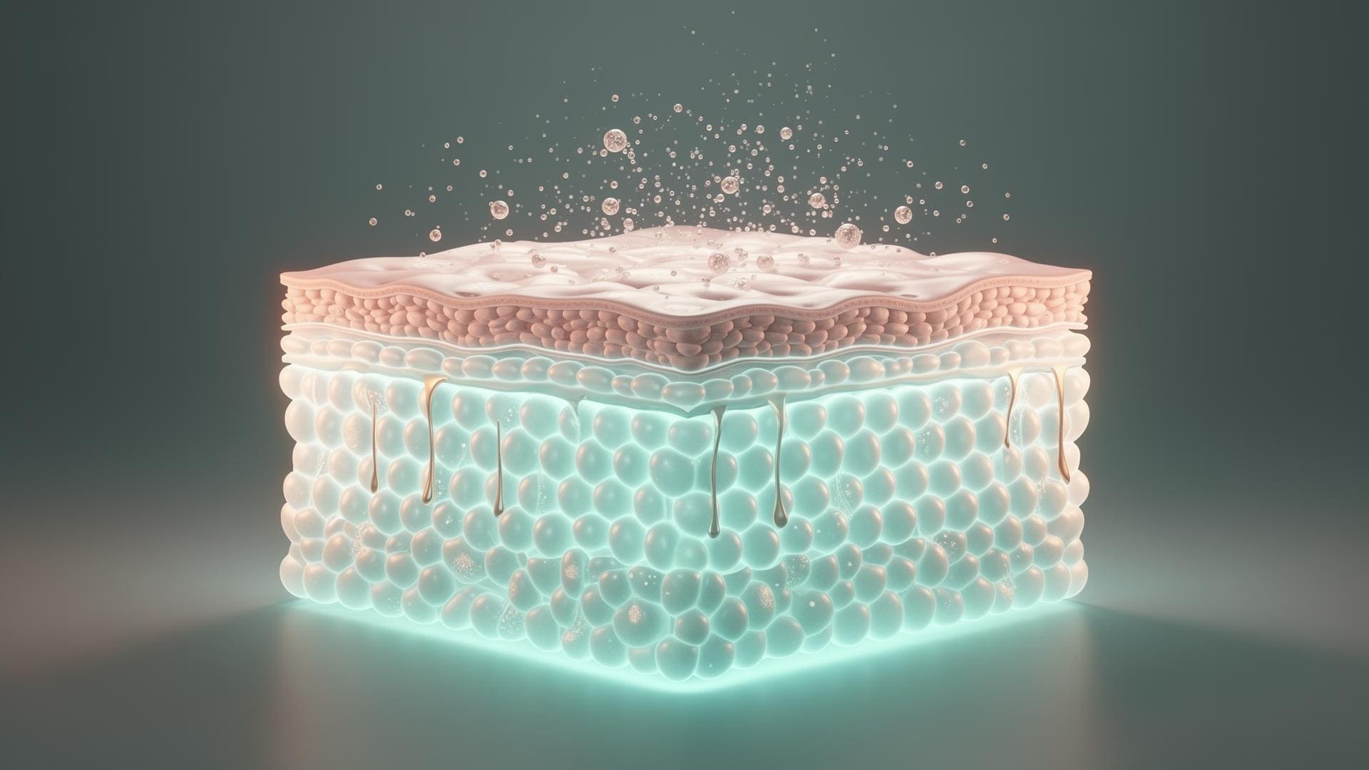 Editorial cross-section of a luminous epidermis representing skin health restoration